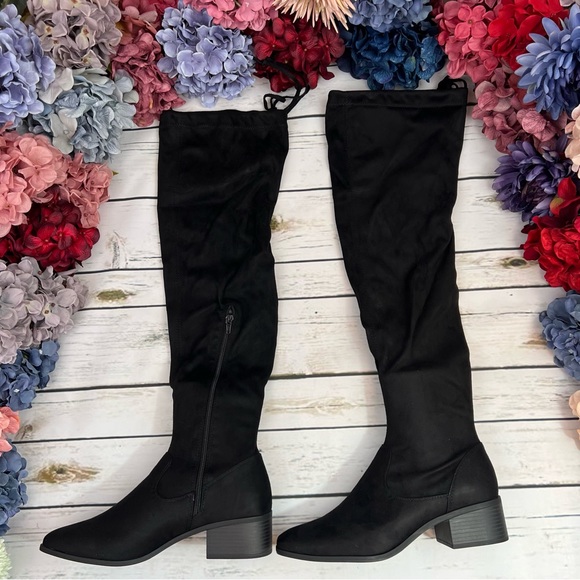 Black Over-the-Knee Faux Suede Heeled Boot - Picture 6 of 16